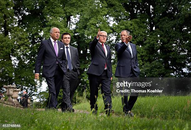 French Foreign Minister Laurent Fabius, Ukrainian Foreign Minister Pavlo Klimkin, German Foreign Minister Frank-Walter Steinmeier and Russian Foreign...