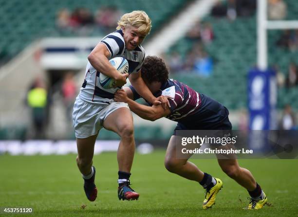 Mitch Kirpik of Auckland holds off Tobias Moyano of Buenos Aires during the Cup Final match between Buenos Aires and Auckland during the World Club...