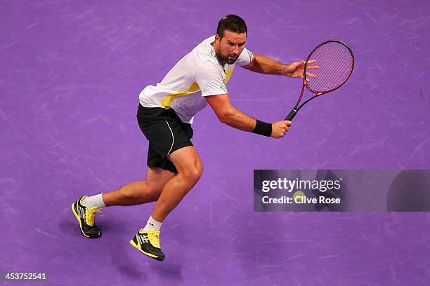 Pat Rafter of Australia in action during his group match against Greg Rusedski of Great Britain on day two of the Statoil Masters Tennis at the Royal...