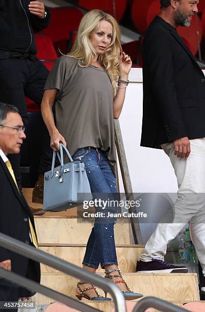 Helena Seger Ibrahimovic, wife of Zlatan Ibrahimovic of PSG, attends the French Ligue 1 match between Paris Saint Germain FC and SC Bastia at Parc...