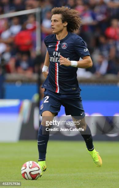 David Luiz of PSG in action during the French Ligue 1 match between Paris Saint Germain FC and SC Bastia at Parc des Princes stadium on August 16,...