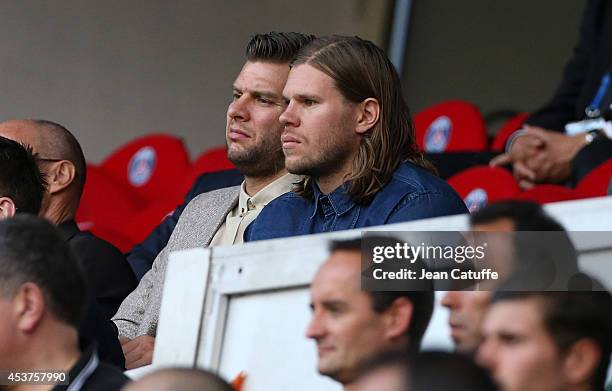 Hand players Robert Gunnarsson and Mikkel Hansen attend the French Ligue 1 match between Paris Saint Germain FC and SC Bastia at Parc des Princes...