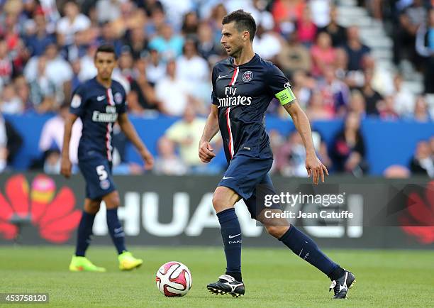 Thiago Motta of PSG in action during the French Ligue 1 match between Paris Saint Germain FC and SC Bastia at Parc des Princes stadium on August 16,...