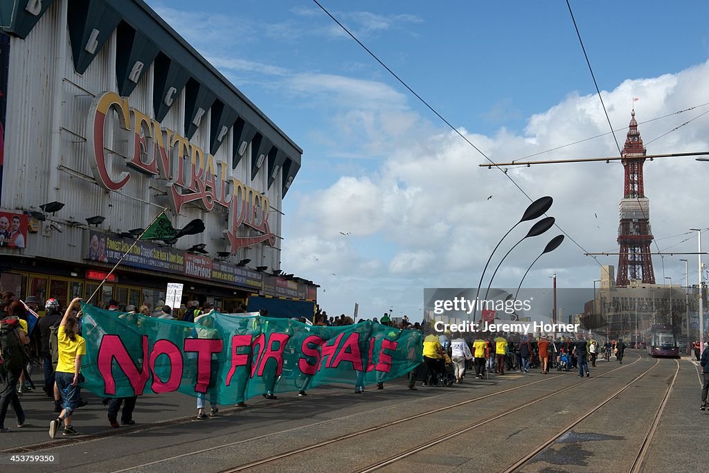 Anti fracking protesters demonstrate peacefully on a march...