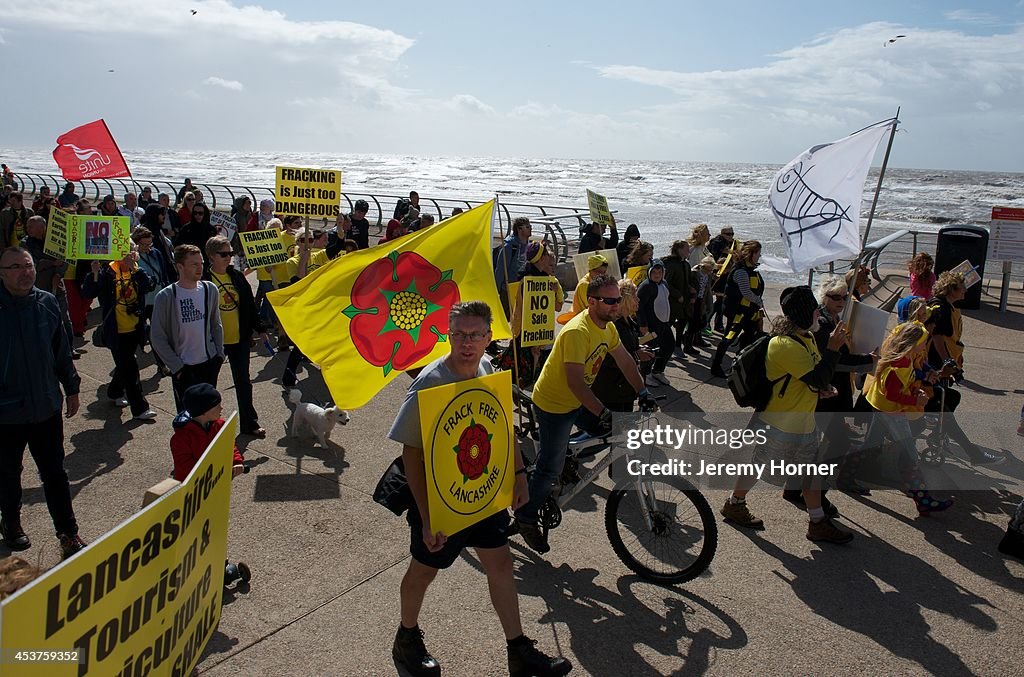 Anti fracking protesters demonstrate peacefully on a march...