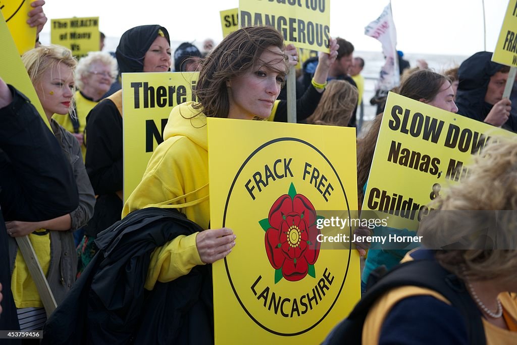 Anti fracking protesters demonstrate peacefully on a march...