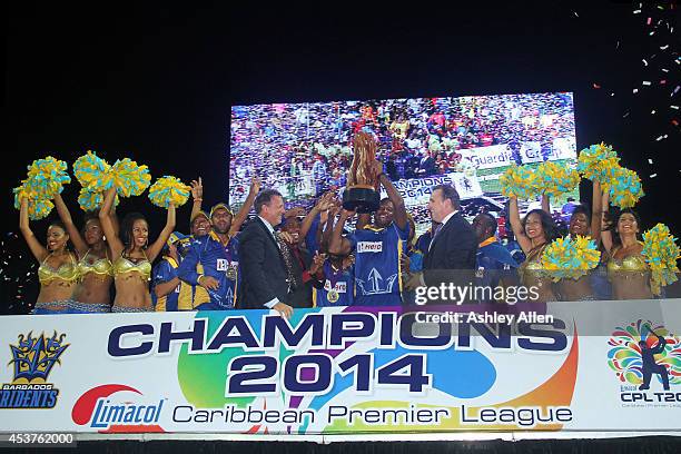 Barbados Tridents celebrate their Championship in the Limacol Caribbean Premier League 2014 final match between Guyana Amazon Warriors and Barbados...