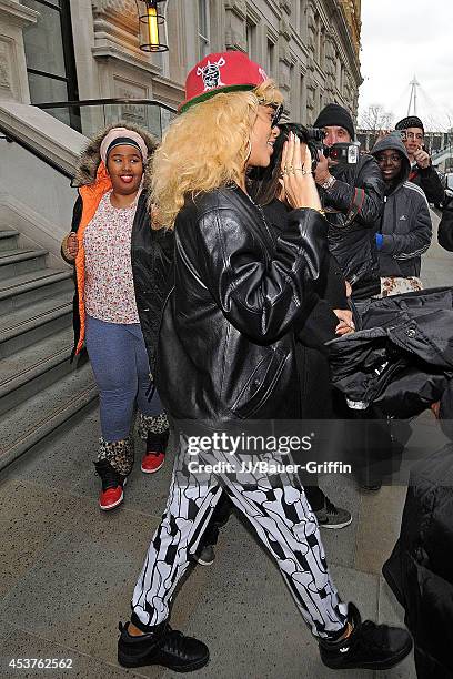 Rihanna is seen on February 18, 2012 in London, United Kingdom.