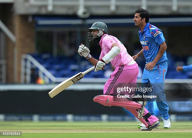 Hashim Amla of South Africa runs a single during the 1st Momentum ODI match between South Africa and India at Bidvest Wanderers Stadium on December...