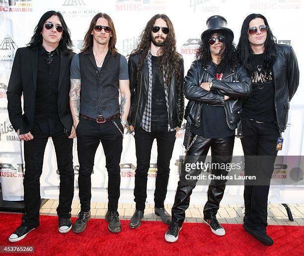 Drummer Brent Fitz, vocalist Myles Kennedy, guitarist Frank Sidoris, guitarist Slash and bassist Todd Kerns of Slash featuring Myles Kennedy and The...