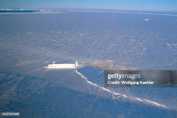 Antarctica, Jelbart Ice Shelf, Atka Iceport, Aerial View Of Emperor Penguin Colony.