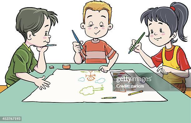 ilustraciones, imágenes clip art, dibujos animados e iconos de stock de niños de extracción - colorear
