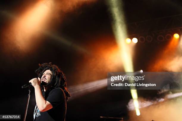 Singer Adam Duritz of Counting Crows performs on stage at the Greek Theatre on August 17, 2014 in Los Angeles, California.