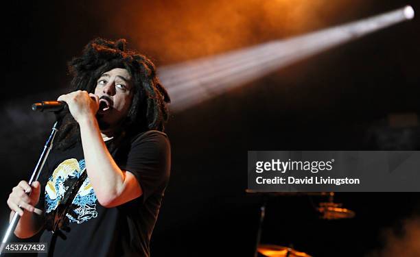Singer Adam Duritz of Counting Crows performs on stage at the Greek Theatre on August 17, 2014 in Los Angeles, California.