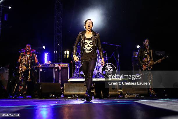 Bassist Jerry Only, vocalist Andy Biersack of Black Veil Brides and vocalist/guitarist Dez Cadena of The Misfits performs at the 2014 Gibson Brands...