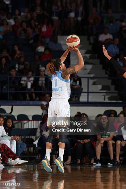 Courtney Clements of the Chicago Sky shoots the ball against the San Antonio Stars on August 17, 2014 at the Allstate Arena in Rosemont, Illinois....