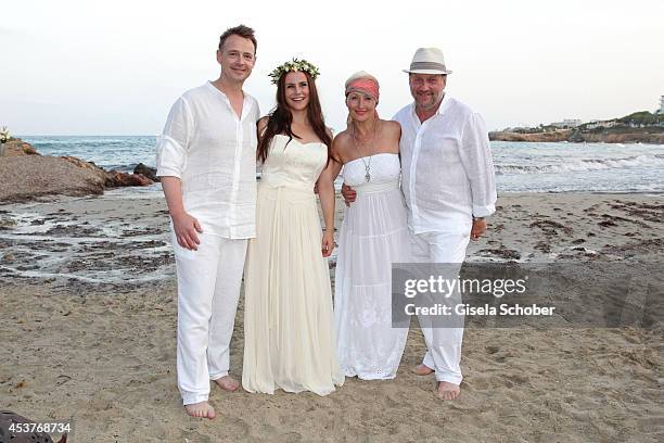 Holger Stromberg, his wife Nikita, Birgitt Wolff and her boyfriend Harold Faltermeyer pose during the wedding of star chef Holger Stromberg and his...