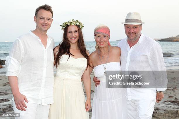 Holger Stromberg, his wife Nikita, Birgitt Wolff and her boyfriend Harold Faltermeyer pose during the wedding of star chef Holger Stromberg and his...