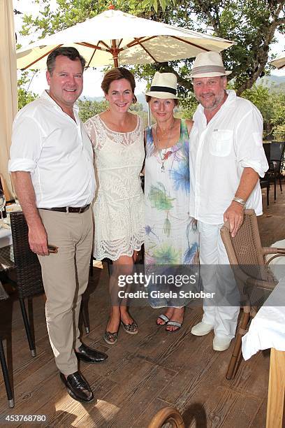 Joseph Schmid and his wife Natalie, Birgitt Wolff and her boyfriend Harold Faltermeyer attend the wedding of star chef Holger Stromberg and his wife...