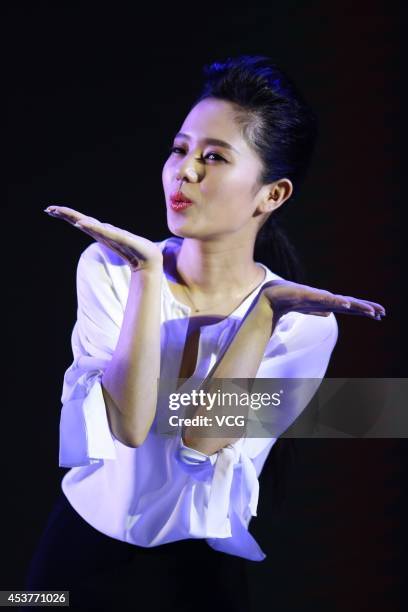 Japanese porn star Sola Aoi attends promotional press conference for lingerie brand "Spakeys" on August 18, 2014 in Hangzhou, China.