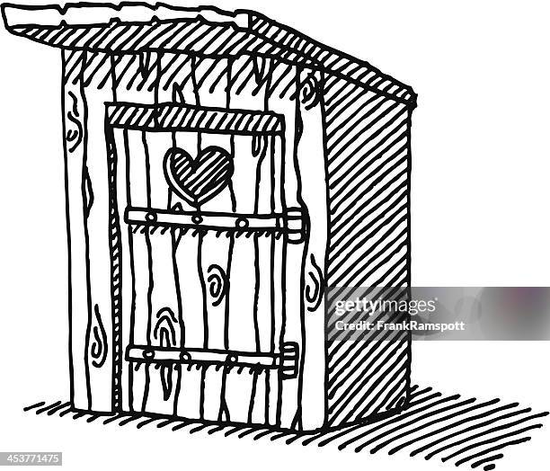 stockillustraties, clipart, cartoons en iconen met wooden outhouse heart drawing - gemak