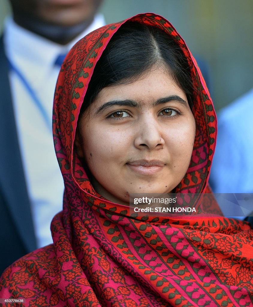 Pakistani activist Malala Yousafzai meets with students August 18