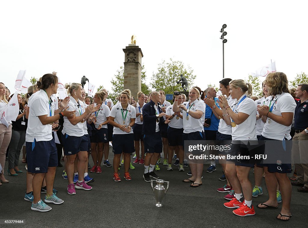 England Women's IRB s Rugby World Cup Winning Team Return