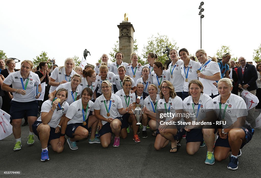 England Women's IRB s Rugby World Cup Winning Team Return