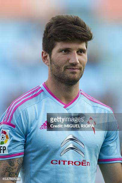 Celta's defender Carles Planas stands during the official team presentation at the Balaidos Stadium in Vigo on August 16, 2014. AFP PHOTO/ MIGUEL...