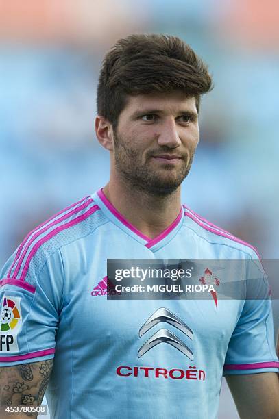 Celta's defender Carles Planas stands during the official team presentation at the Balaidos Stadium in Vigo on August 16, 2014. AFP PHOTO/ MIGUEL...