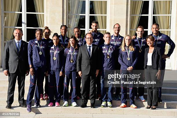 French secretary of state for sports Thierry Braillard , French President Francois Hollande and French Minister for Women's Rights, Cities, Sports...