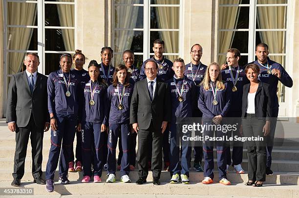 French secretary of state for sports Thierry Braillard , French President Francois Hollande and French Minister for Women's Rights, Cities, Sports...