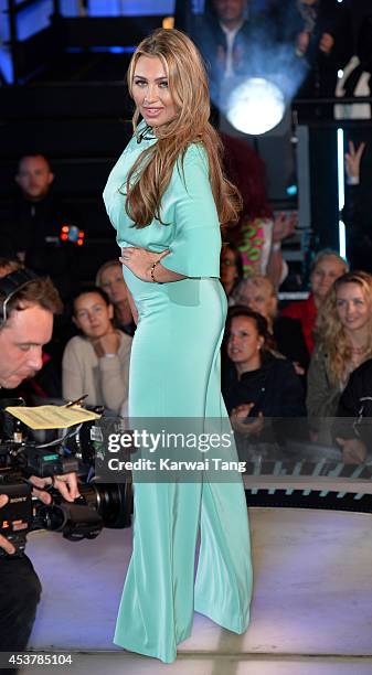 Lauren Goodger enters the Celebrity Big Brother house at Elstree Studios on August 18, 2014 in Borehamwood, England.