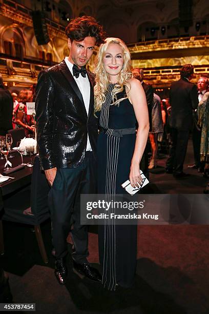 Andre Borchers and Elna-Marget zu Bentheim und Steinfurt attend the Dom Perignon Stage Dinner on August 18, 2014 in Hamburg, Germany.