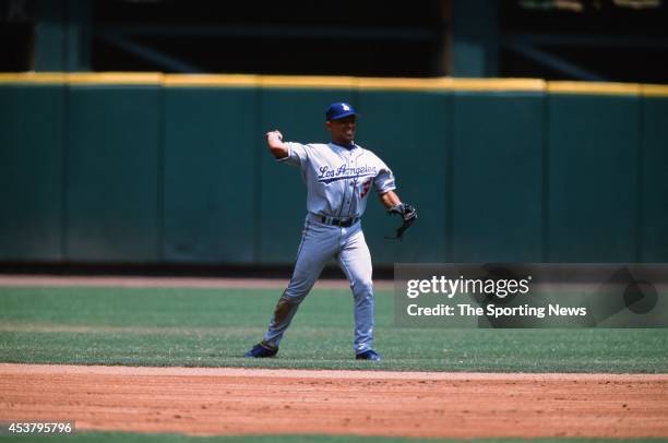 Cesar Izturis of the Los Angeles Dodgers fields against the St. Louis Cardinals at Busch Stadium on July 7, 2002 in St. Louis, Missouri.