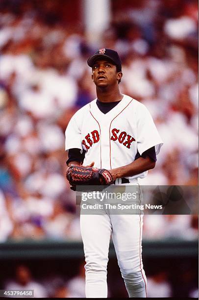 Pedro Martinez of the Boston Red Sox pitches during a game against the New York Yankees at Fenway Park on Spetember 9, 2000 in Boston, Massachusetts....