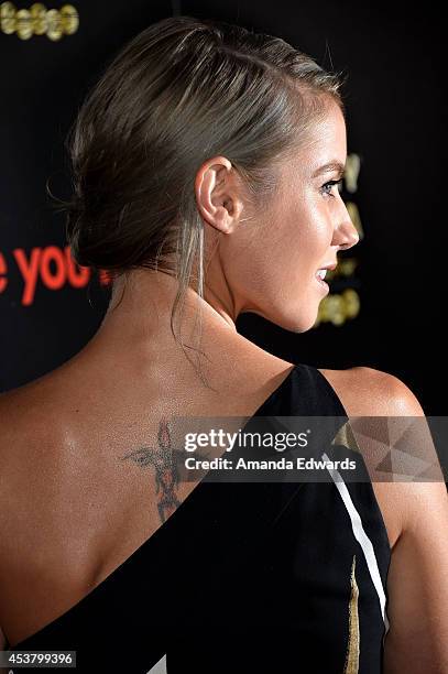 Actress Laura Ramsey arrives at the Los Angeles premiere of "Are You Here" at the ArcLight Hollywood on August 18, 2014 in Hollywood, California.