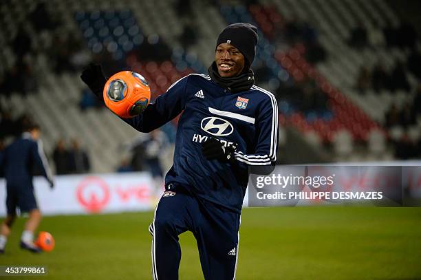 Lyon's defender Bakary Kone from Burkina Faso trains before the French Ligue 1 football match Olympique Lyonnais vs Toulouse FC on December 5 at the...