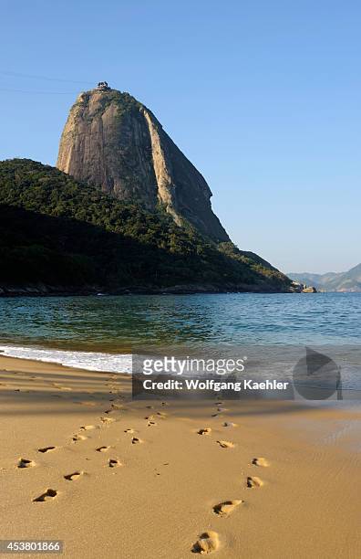 Brazil, Rio De Janeiro, Vermelha Beach, View Of Sugarloaf Mountain, Footprints.