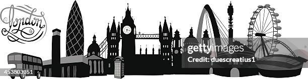 black-and-white illustrated london skyline - chelsea stock illustrations