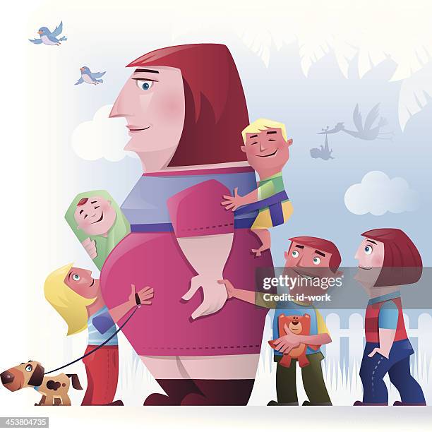 frau mit kindern - pet adoption stock-grafiken, -clipart, -cartoons und -symbole