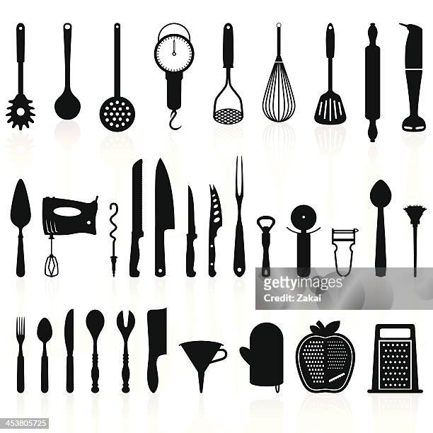 küchenutensilien silhouette set 1-cooking-tools - garkochen stock-grafiken, -clipart, -cartoons und -symbole