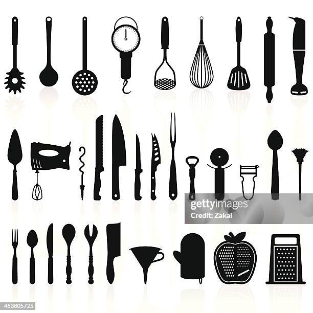 illustrazioni stock, clip art, cartoni animati e icone di tendenza di utensili da cucina sagoma pack 1-utensili da cucina - whisk