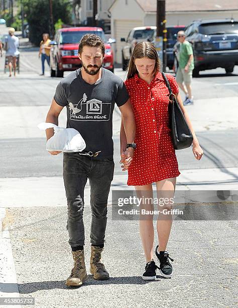 Shia LeBeouf and Mia Goth are seen on August 18, 2014 in Los Angeles, California.