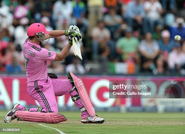 De Villiers of South Africa about to hit a boundary during the 1st Momentum ODI match between South Africa and India at Bidvest Wanderers Stadium on...