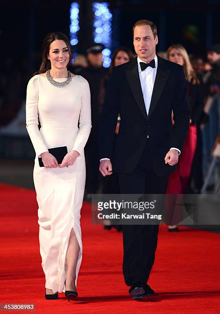 Catherine, Duchess of Cambridge and Prince William, Duke of Cambridge attend the Royal film performance of "Mandela: Long Walk To Freedom" held at...