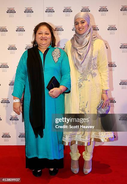 Rimla Akhtar and mother Neelam Farzana attend The Sunday Times & Sky Sports Sportswomen of the Year awards at Sky on December 5, 2013 in Isleworth,...