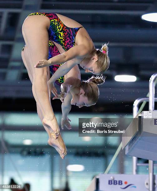 The team of Russia competes in the women's 10m synchronised platform preliminaries during day seven of the 32nd LEN European Swimming Championships...