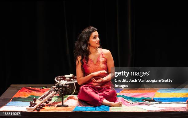 British-born Indian musician Anoushka Shankar leads her ensemble during a World Music Institute concert at New York University's Skirball Center, New...