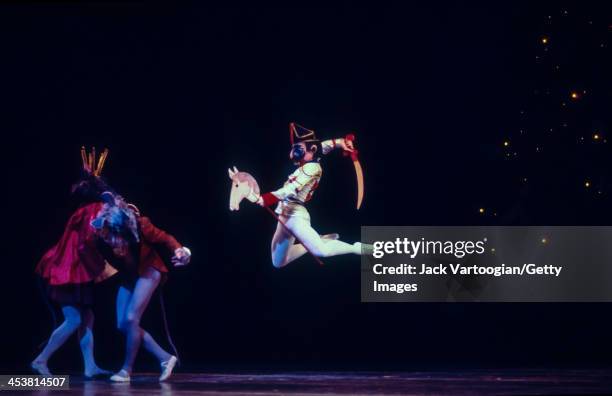 Russian-born American dancer Mikhail Baryshnikov fights the Mouse King during a performance of the American Ballet Theatre's production of...